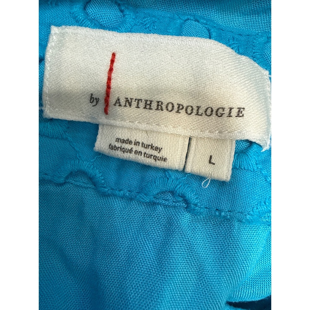Anthropologie Somerset Long Maxi Dress Size L Blue Eyelet Smocked Tiered V Neck - Picture 8 of 10